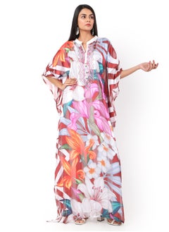 اشتري CLASSY PRINTED LONG VISCOSE ELEGANT EMBROIDERED ARABIC KAFTAN JALABIYA DRESS في السعودية