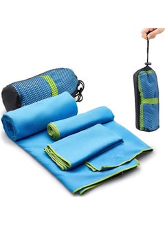 Buy 3 Pcs Microfiber Towel, Super Absorbent Quick-Drying Sports Towel, Large Soft Towel, Lightweight and Portable, Towel for Swimming, Bath, Travel, Gym, Sport, Yoga, Beach with 1 Pad (Blue) in Saudi Arabia