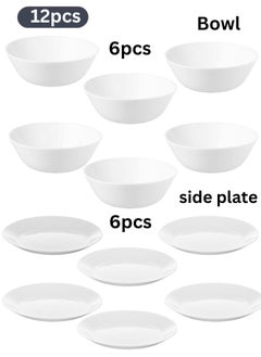 Buy Set of 12 French tempered glass plates, consisting of 6 bowls 15 cm and 6 plates 19 cm in Egypt