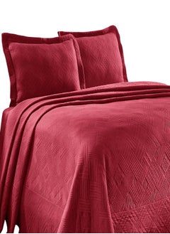 Buy SUPERIOR Geometric Fret Bedspread with Matching Pillow Shams, Full, Burgundy, 3-Pieces in UAE