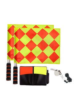 Buy Soccer Referee Flag Set ,Red Yellow Cards with Notebook and Pencil, Match Football Linesman Flags, Coach Referee Stainless Steel Whistles with Lanyard for Sports, Soccer, Basketball, Football in UAE