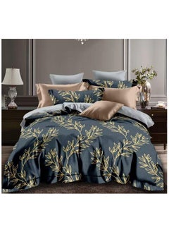 اشتري Comfy Beddings Comforter Set 6Pcs King Size  200*210 cm Blue And Golden Brown Floral في الامارات