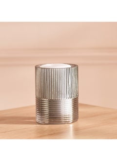 اشتري Den Ribbed Glass Texture with Nickel Finish Candle Holder 8 x 10 x 8 cm في السعودية