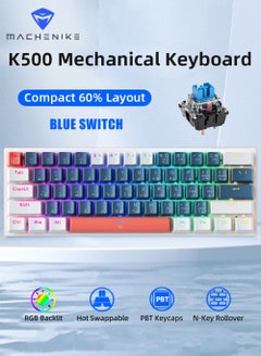 Buy 61 Keys Wired Gaming Keyboard Mini Mechanical Keyboard Hot-Swappable With Blue Switch RGB Blue Color in Saudi Arabia