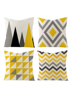 اشتري Pillow Covers, SYOSI 4Pcs Decorative Geometric Yellow Grey 18 x 18 Inches Modern Pattern Cotton Polyester Square Pillow Cushion Case في الامارات