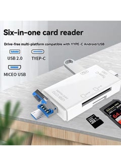 اشتري 6-in-1 SD Card Reader Micro SD Card Reader for Android, Micro SD Card to USB Adapter, USB C SD Card Reader for Camera Memory Card Reader (White) في السعودية