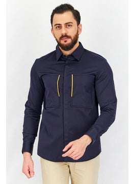 Buy Men Boxy Fit Embroidered Long Sleeves Casual Shirt, Navy in UAE