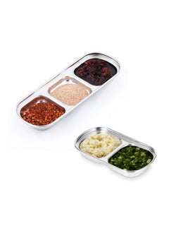 Buy SYOSI Divided Seasoning Sauce Dip Bowl,Sauce Dish,Stainless Steel Sauce Dish,Dipping Plate Snack Plate Divided Food Dipping Bowl Plate Tray Kitchen Tableware for BBQ Home Kitchen Plates(2&3 Grids) in Saudi Arabia