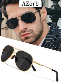 Buy Polarized Sunglasses Men Women Metal Frame Shades Aviator Men's Sun Eye Glasses UV400 Protection For Fishing Driving Travelling Gold in UAE