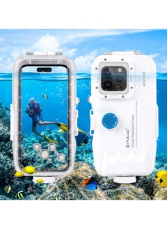 اشتري PULUZ 45m/147ft Waterproof Diving Case Photo Video Taking Underwater Housing Cover for iPhone 15 Series, Galaxy, Huawei, Xiaomi, Google Android OTG Smartphones with Type-C Port(White) في السعودية