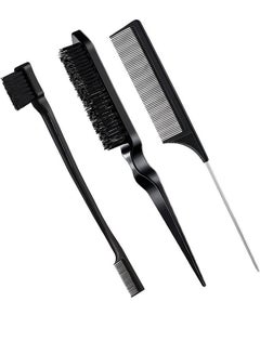 اشتري Black 3 Piece Smoothing Brush Set Bristle Brush Picking and Comb Edge في السعودية