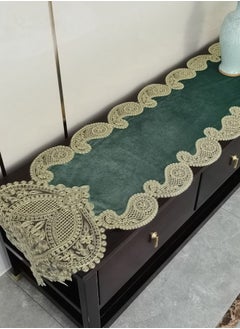 Buy European Style Lace Luxury Velvet Table Runner For Decoration Green in UAE