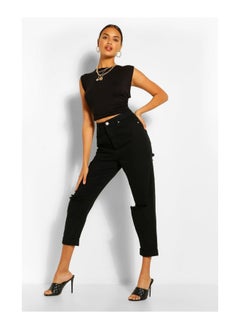 اشتري Basics High Waisted Ripped Mom Jeans في السعودية