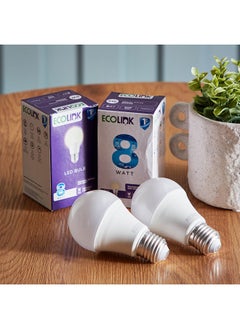 Buy 8W E27 2-Piece Day Light LED Bulb Set 12.4 x 10.5 x 6 cm in UAE