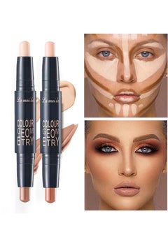 Buy 2 colors Highlighter Stick，Double Ended Long Lasting Waterproof Eyeshadow Brightener Stick，Shimmer & Matte Eye Shadow Crayon Highlighter Makeup in UAE