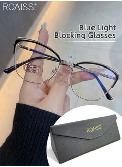 Buy Women's Blue Light Blocking Glasses Blue Light Filter Computer Reading Gaming TV Phones Cat Eye Eyeglasses Fashion Anti Eyestrain Headache Eyewear Black Gold 53mm in UAE