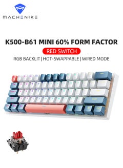Buy 61 Keys Wired Gaming Keyboard Mini Mechanical Keyboard Hot-Swappable With Red Switch RGB Backlit in UAE