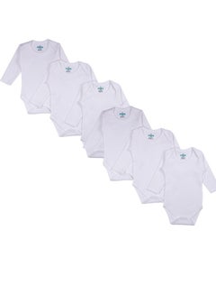 Buy BabiesBasic 100% Super Combed Cotton, Long Sleeves Romper/Bodysuit, for New Born to 24months. Set of 6 - White in UAE