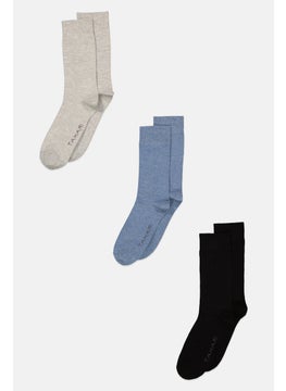 اشتري Men 3 Pair Solid Formal Socks, Black/Blue/Grey في الامارات