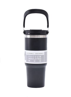 Buy 30 oz Insulated Mug with Handle, Stainless Steel Double Decker Water Bottle with Lid and Straw, Reusable Coffee Mug, Travel Mug, Insulated Tumbler, Wide Mouth Smoothie Mug (Black) in UAE