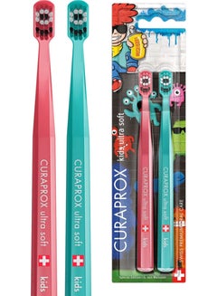 اشتري إصدار خاص للأطفال من Curaprox CS: فرشاة أسنان جرافيتي للأطفال، عبوة من 2، فرشاة أسنان فائقة النعومة للأطفال في الامارات