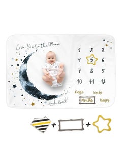 اشتري Baby Monthly Milestone Blanket Newborn Monthly Growth Chart First Year Calendar 150 x 100 Soft Fleece Noon Star Photography Background W/Bib and 2 Milestone Markers Shower Gifts for Boys Girls في السعودية