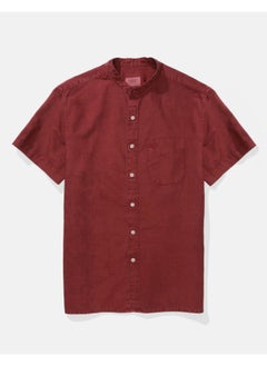 اشتري AE Short-Sleeve Band Collar Linen Button-Up Shirt في الامارات