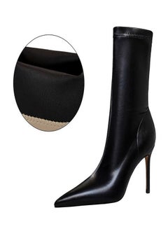 Buy Simple Pointed High Heel Boots 7.5CM Black in UAE