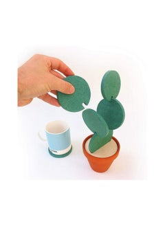 اشتري Green Coaster Set with Flower Pot Shaped Holder for Drinks,Coffee,Cup Original Coasters With Creative Cactus Design For Holiday Gift & Home Decoration في الامارات