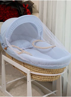 اشتري Baby Moses Basket Cradle With A Rocking Stand, Light Blue في السعودية