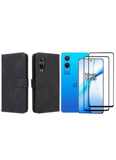 اشتري [1+2 Sets] For OnePlus Nord CE4 Lite 5G Case Cover & Screen Protector Flip PU Leather Wallet Case with Card Holder and RFID Security Protection,2 Pack glass screen protector في السعودية