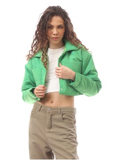 اشتري Neon Green Buttoned Mandarin Collar Comfy Jacket في مصر