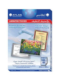 Buy 100-Piece A4 Laminating Pouches Set Clear in Saudi Arabia