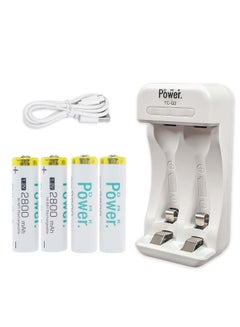 Buy 4pcs AA Batteries 2800mAh High Capacity Rechargeable Batteries 1.2V and TC-Q2 AA AAA Battery Charger 2 Independent Slot Smart Fast Charger with LED Light & Micro USB Cable, Battery Charger in UAE
