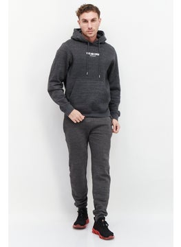 اشتري Men 2 Pc Brand Logo Hoodies With Sweatpants Set, Grey في الامارات