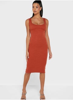 Buy Bust Seam Detail Rib Midi Dress in Saudi Arabia