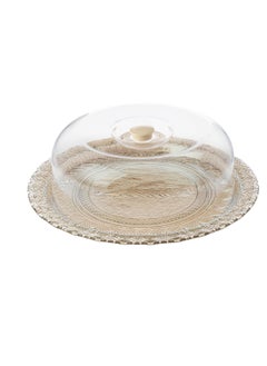 Buy Cake plate glass with plastic cover 30 cm in Saudi Arabia