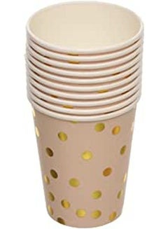 اشتري Paper Circle Medium Cups With Gold Points Design For Party And Birthday Set Of 10 Pieces - Off White في مصر