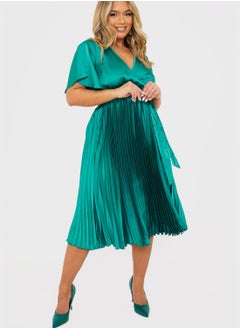 Buy Surplice Neck Pleated Dress in UAE