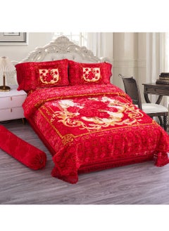 Buy Blanket Set of 5 Pieces 220 x 240CM 2 Ply Premium Blanket With Bedspread Pillowcase And Neck Roll in UAE