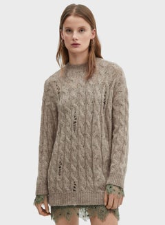 Buy Crew Neck Cable Knitted Sweater in Saudi Arabia