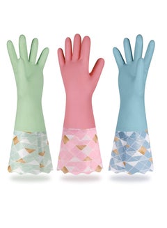 اشتري 3 Pairs Cleaning Gloves for Winter Plus Velvet Reusable Household Kitchen Dishwashing Glove Latex Free Non Slip Waterproof Long Sleeves Keep Warm From Cold for Kitchen Cleaning Pet Care and more في السعودية