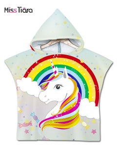 اشتري Children Hooded Beach Towel Bathrobe Poncho, Kids Girl Boy Cartoon Unicorn Hooded Changing Towel Blanket Beach Bath Robe for Baby Shower Bathing Swimming Pool (60x60cm) في الامارات