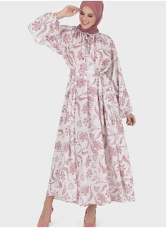 Buy Floral Printed Balloon Flared Sleeve Dress in UAE