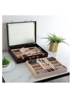 اشتري Brinkley 72 Piece Cutlery Set With Leather Case Serves 12 Stainless Steel 201 Modern Houseware Gold 812000600507 في الامارات