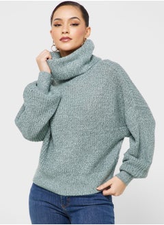 Buy Turtle Neck Puff Sleeve Sweater in UAE