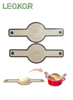 اشتري 2 PCS Silicone Bread Baking Mat, Non-Stick and Easy Clean Reusable Silicone Bread Baking Mat with Long Handles, Silicone Bread Sling for Easy to Transfer Sourdough Bread (Black) في السعودية