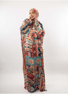 اشتري Printed Satin Isdal Orange & Turquoise For Women في مصر