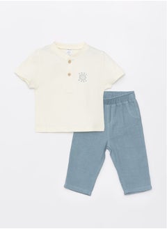 اشتري Crew Neck Short Sleeve Printed Baby Boy T-Shirt and Trousers 2-Piece Set في مصر