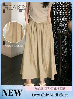 اشتري Versatile HighWaisted Pleated Midi Skirt Basic YamamotoStyle Lazy Fashionable Slimming LegShaping Women's Mid Length Skirt في السعودية